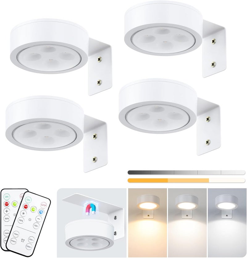 KELUOLY 4-Pack Battery Picture Lights, Remote Painting Light for Art Disaplay,Magnetic LED Wall Picture Light, Dimmable & Timer, 3 Lighting Modes Art Display Light for Gallery Dartboard Frame Pictures, White - Image 1